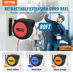 Retractable Extension Cord Reel Power Cord Reel 80FT 12AWG/3C SJTOW