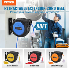 Retractable Extension Cord Reel Power Cord Reel 80FT 12AWG/3C SJTOW