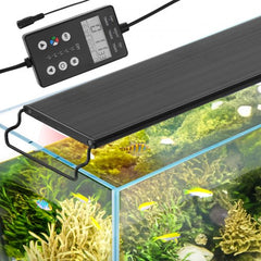 Aquarium Light with LCD Monitor, 18W Full Spectrum Fish Tank Light with 24/7 Natural Mode, Adjustable Brightness & Timer - Aluminum Alloy Shell Extendable Brackets for 18"-24" Freshwater Tank