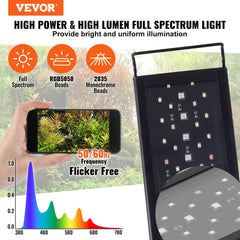 Aquarium Light with LCD Monitor, 18W Full Spectrum Fish Tank Light with 24/7 Natural Mode, Adjustable Brightness & Timer - Aluminum Alloy Shell Extendable Brackets for 18"-24" Freshwater Tank
