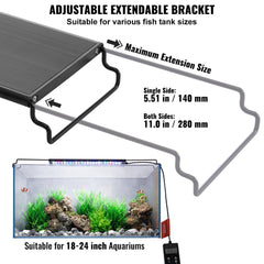 Aquarium Light with LCD Monitor, 18W Full Spectrum Fish Tank Light with 24/7 Natural Mode, Adjustable Brightness & Timer - Aluminum Alloy Shell Extendable Brackets for 18"-24" Freshwater Tank