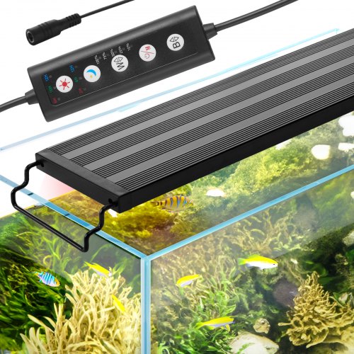 Aquarium Light, 14W Full Spectrum Fish Tank Light with 5 Levels Adjustable Brightness, Adjustable Timer and Power-Off Memory, with ABS Shell Extendable Brackets for 18"-24" Freshwater Fish Tank