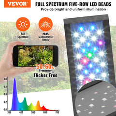 Aquarium Light, 14W Full Spectrum Fish Tank Light with 5 Levels Adjustable Brightness, Adjustable Timer and Power-Off Memory, with ABS Shell Extendable Brackets for 18"-24" Freshwater Fish Tank