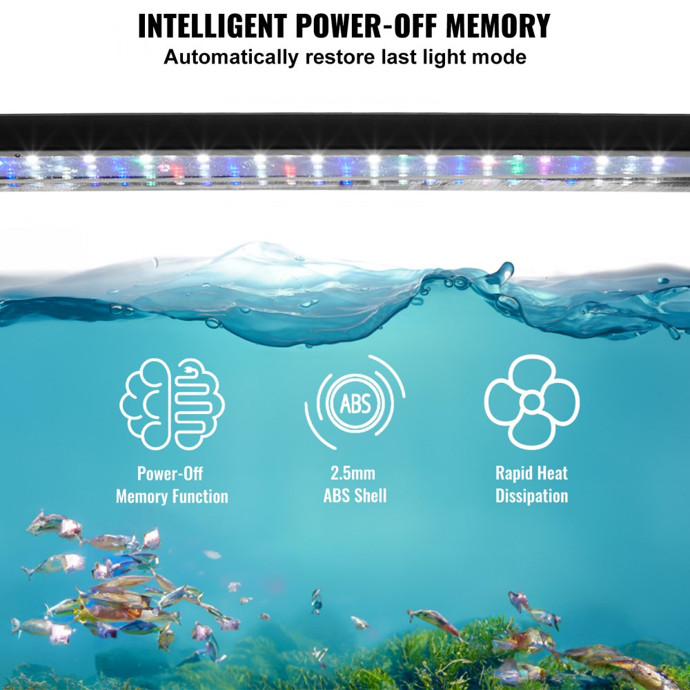 Aquarium Light, 14W Full Spectrum Fish Tank Light with 5 Levels Adjustable Brightness, Adjustable Timer and Power-Off Memory, with ABS Shell Extendable Brackets for 18"-24" Freshwater Fish Tank