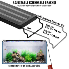 Aquarium Light, 14W Full Spectrum Fish Tank Light with 5 Levels Adjustable Brightness, Adjustable Timer and Power-Off Memory, with ABS Shell Extendable Brackets for 18"-24" Freshwater Fish Tank