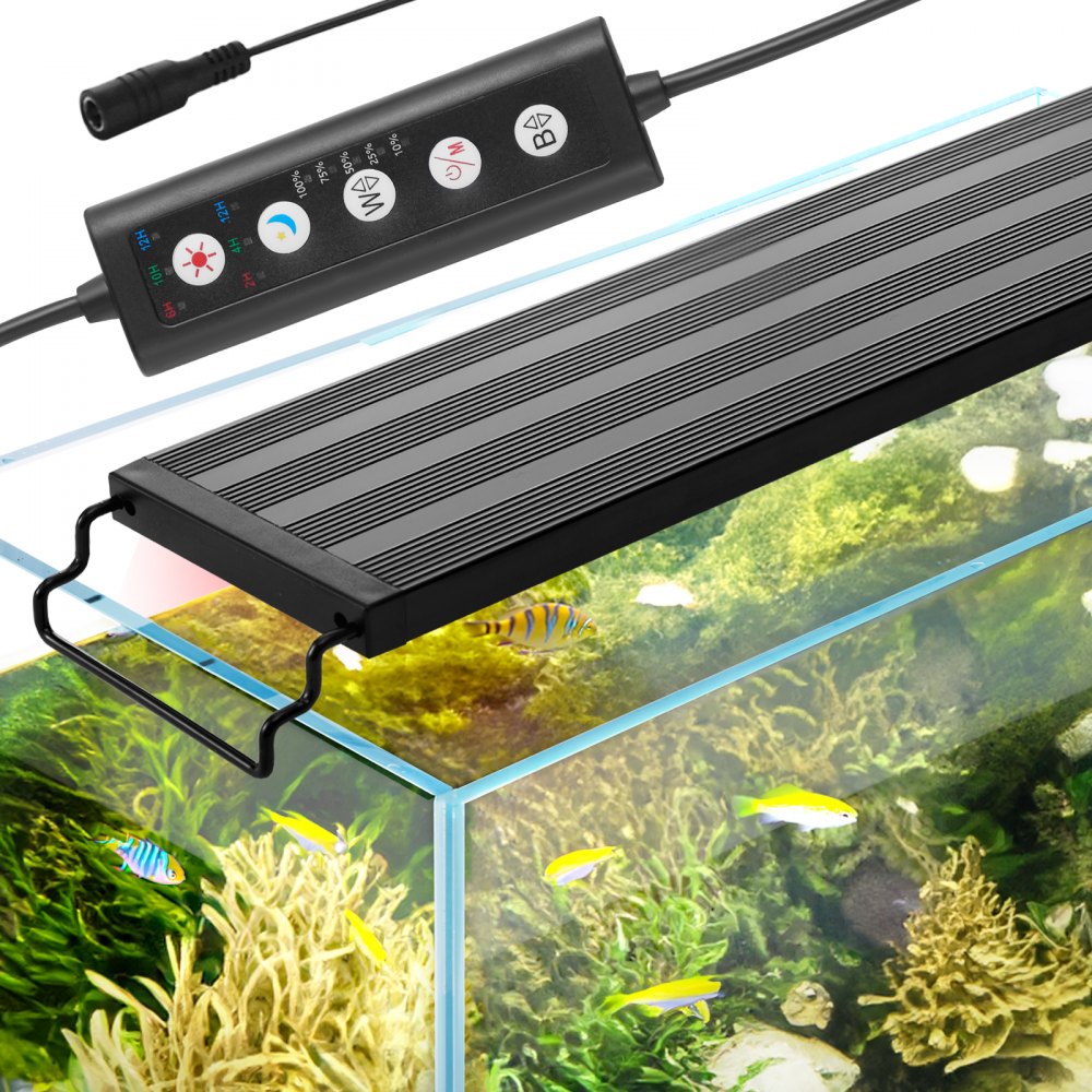 Aquarium Light, 14W Full Spectrum Fish Tank Light with 5 Levels Adjustable Brightness, Adjustable Timer and Power-Off Memory, with ABS Shell Extendable Brackets for 18"-24" Freshwater Fish Tank