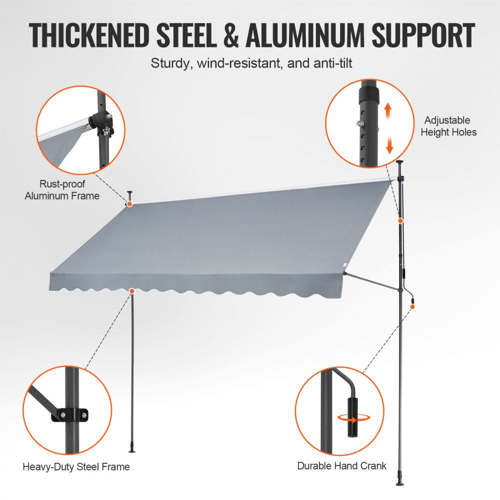 138x47" Patio Awning Retractable Awning Sunshade Shelter with Crank Handle