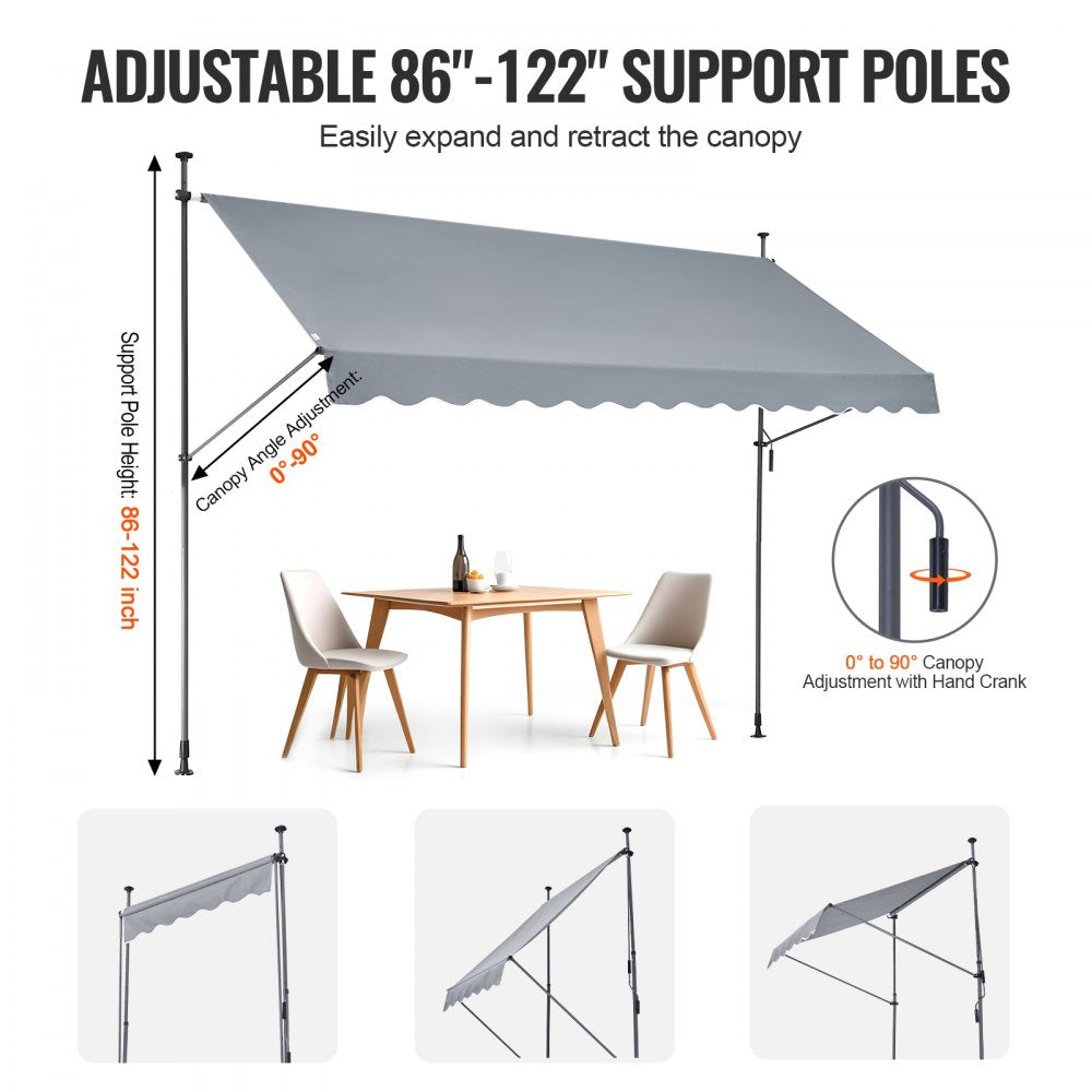 138x47" Patio Awning Retractable Awning Sunshade Shelter with Crank Handle