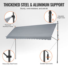 178x47" Patio Awning Retractable Awning Sunshade Shelter with Crank Handle