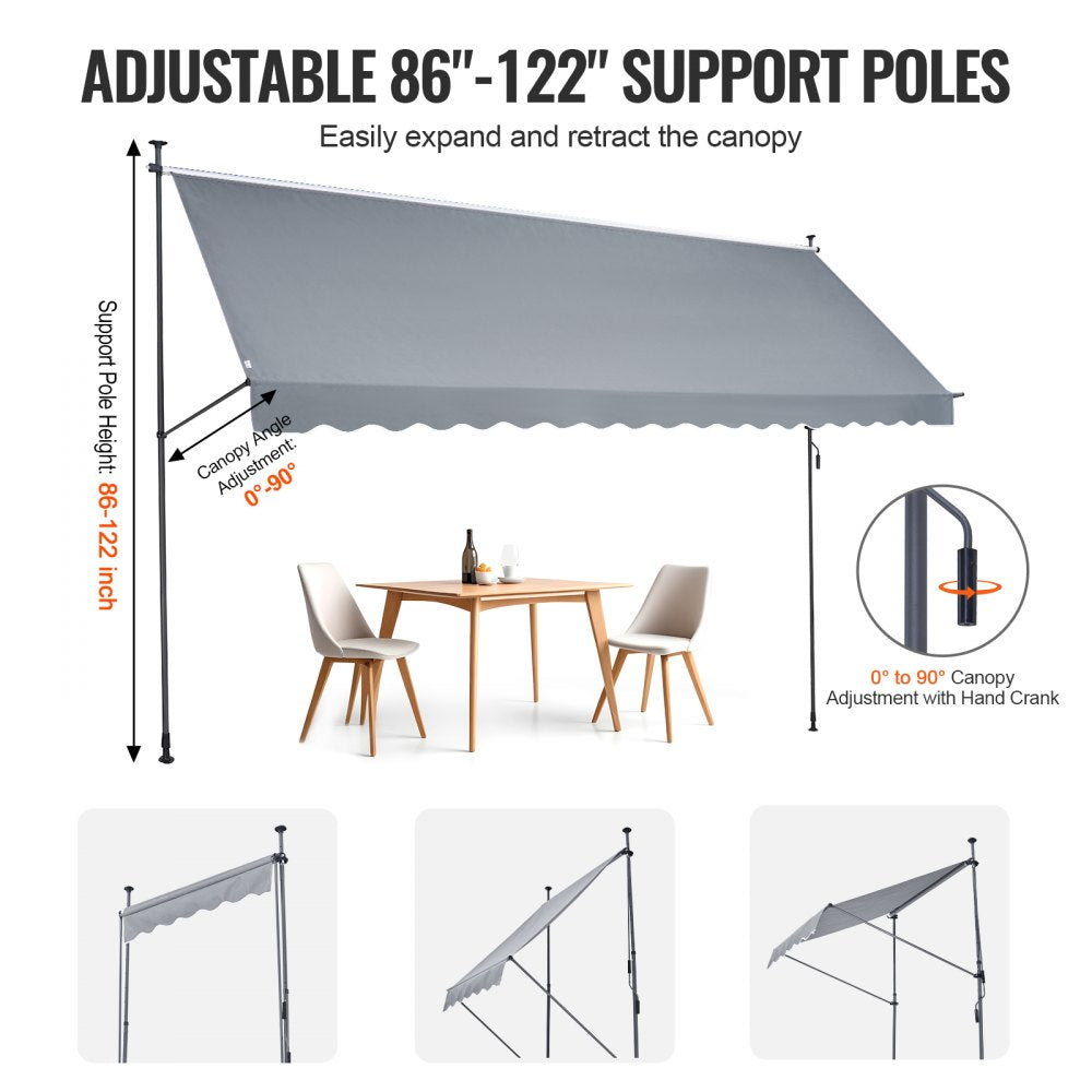 178x47" Patio Awning Retractable Awning Sunshade Shelter with Crank Handle