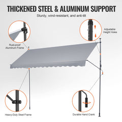 157x47" Patio Awning Retractable Awning Sunshade Shelter with Crank Handle