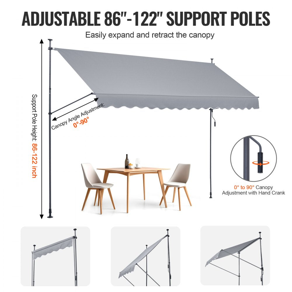 157x47" Patio Awning Retractable Awning Sunshade Shelter with Crank Handle