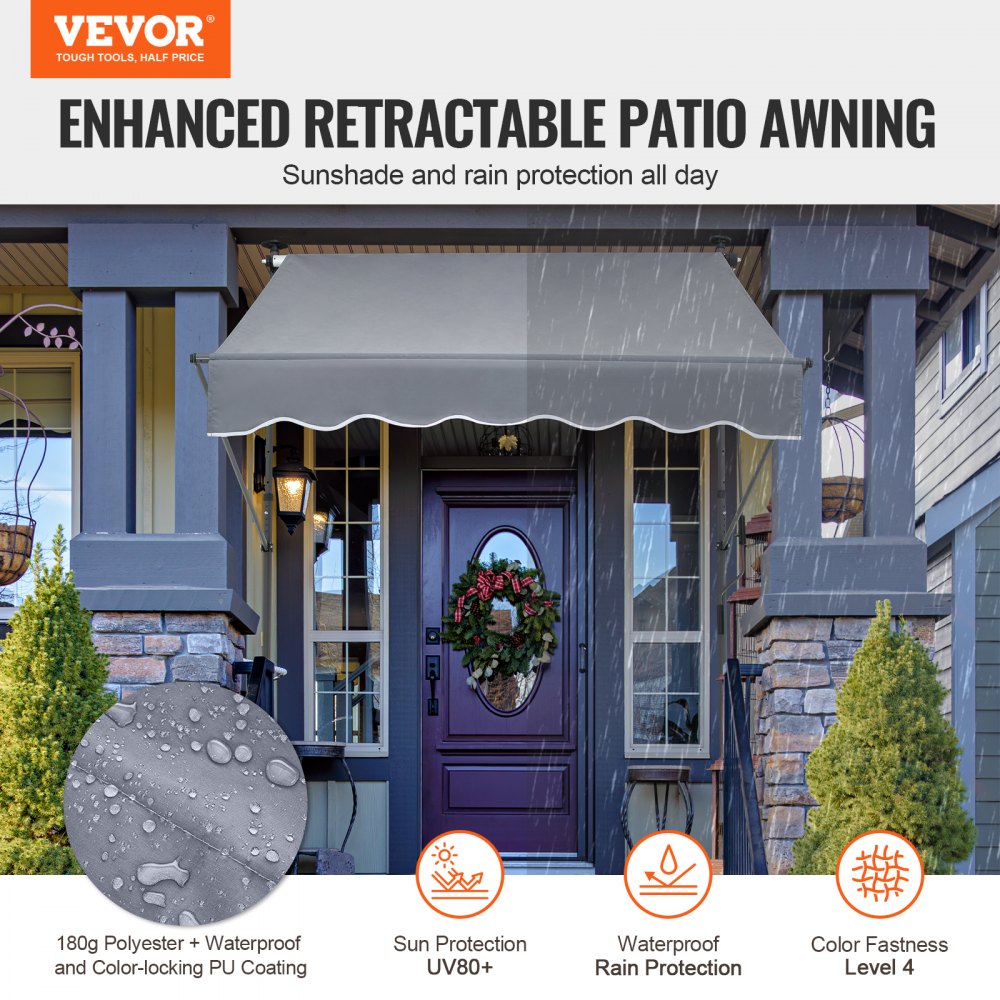 59x47" Patio Awning Retractable Awning Sunshade Shelter with Crank Handle