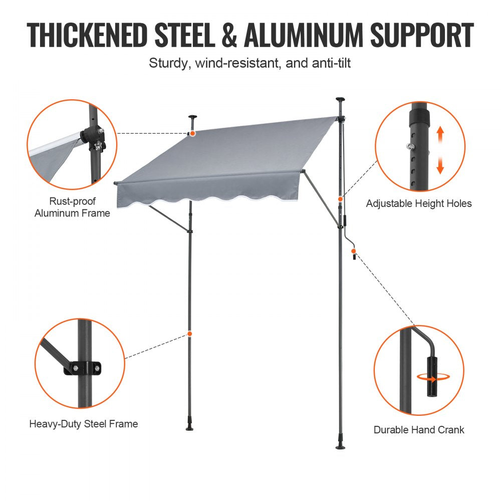 59x47" Patio Awning Retractable Awning Sunshade Shelter with Crank Handle