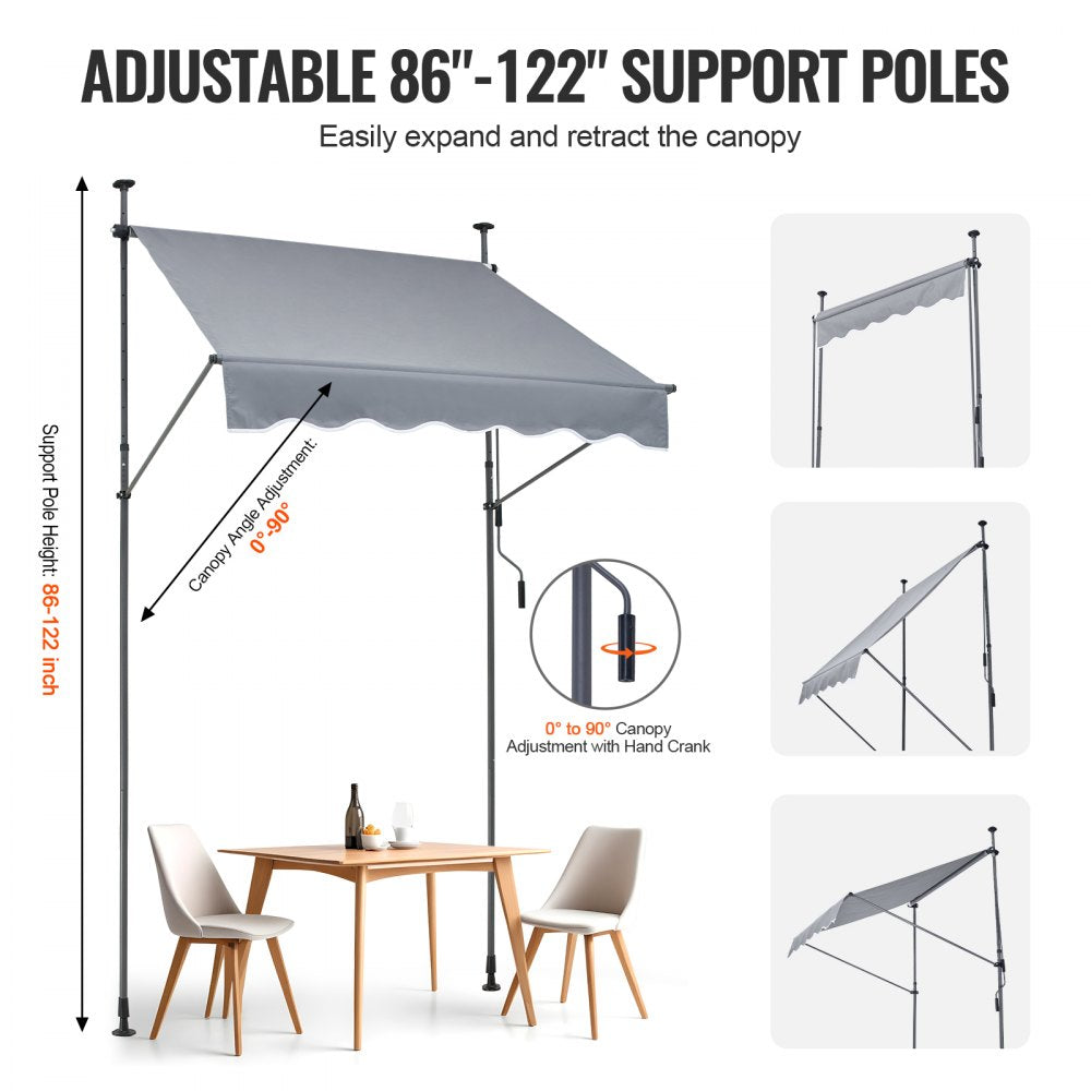59x47" Patio Awning Retractable Awning Sunshade Shelter with Crank Handle
