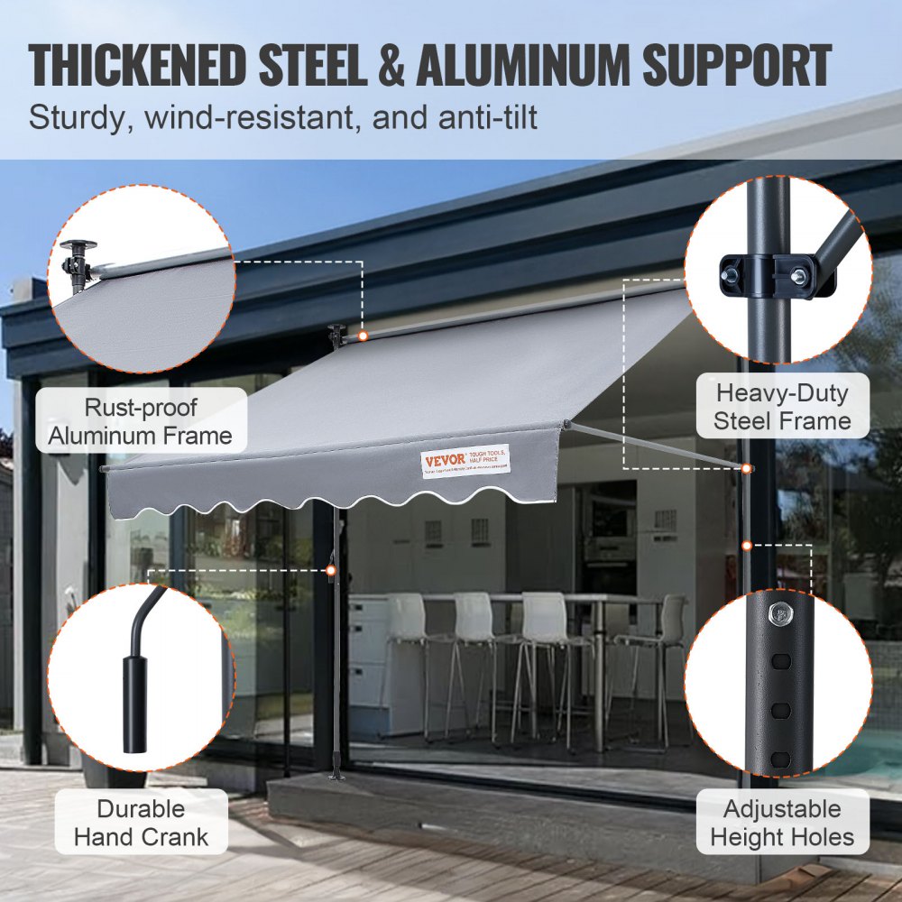 Manual Retractable Awning, 78" Outdoor Retractable Patio Awning Sunshade Shelter, Adjustable Patio Door Window Awning Canopy with 39" Sun Shade Curtain for Backyard, Garden, Balcony