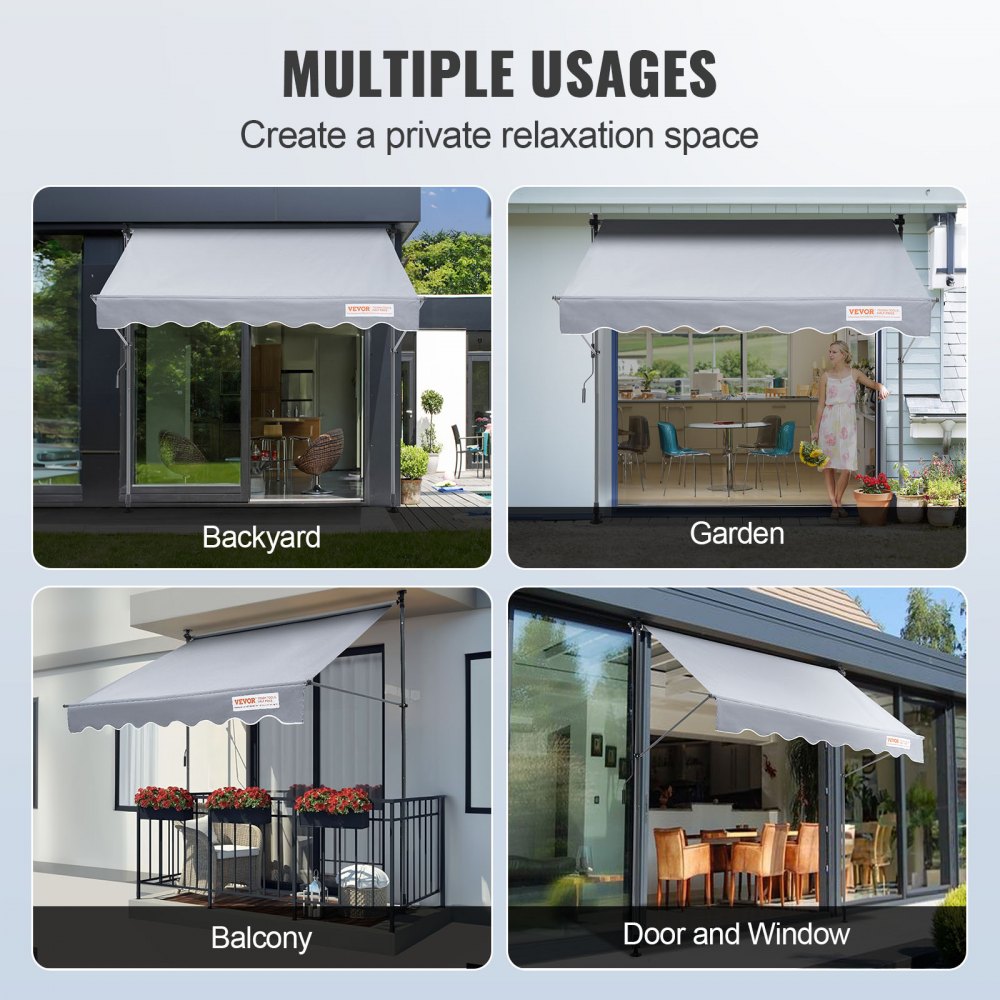 Manual Retractable Awning, 78" Outdoor Retractable Patio Awning Sunshade Shelter, Adjustable Patio Door Window Awning Canopy with 39" Sun Shade Curtain for Backyard, Garden, Balcony