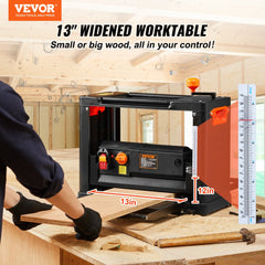 Bostome 13-inch thickness planer with three blades and dual-speed motor for woodworking.