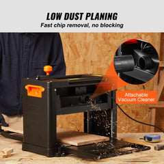 Bostome 13-inch thickness planer with three blades and dual-speed control for woodworking.