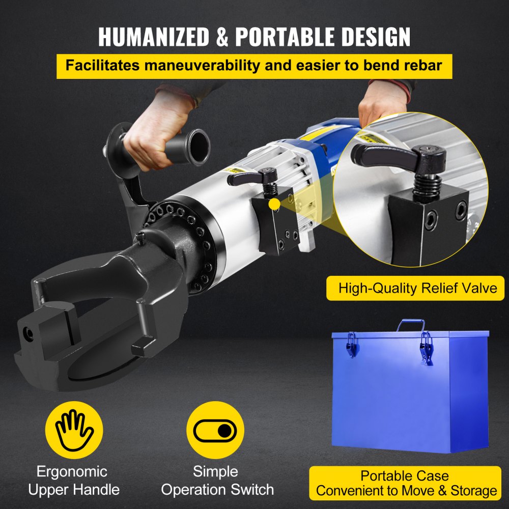 Bostome Electric Rebar Bender with ergonomic handle and portable hydraulic design for efficient bending.