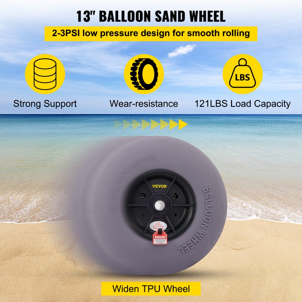 Beach Balloon Wheels, 13" Replacement Sand Tires, TPU Cart Tires for Kayak Dolly, Canoe Cart and Buggy w/Free Air Pump, 2-Pack
