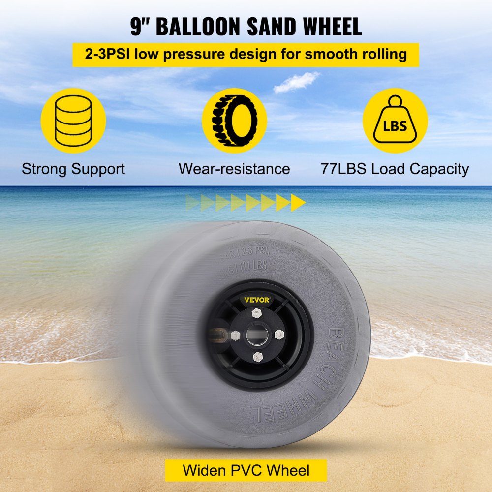 Beach Balloon Wheels, 9" Replacement Sand Tires, PVC Cart Tires for Kayak Dolly, Canoe Cart and Buggy w/Free Air Pump, 2-Pack