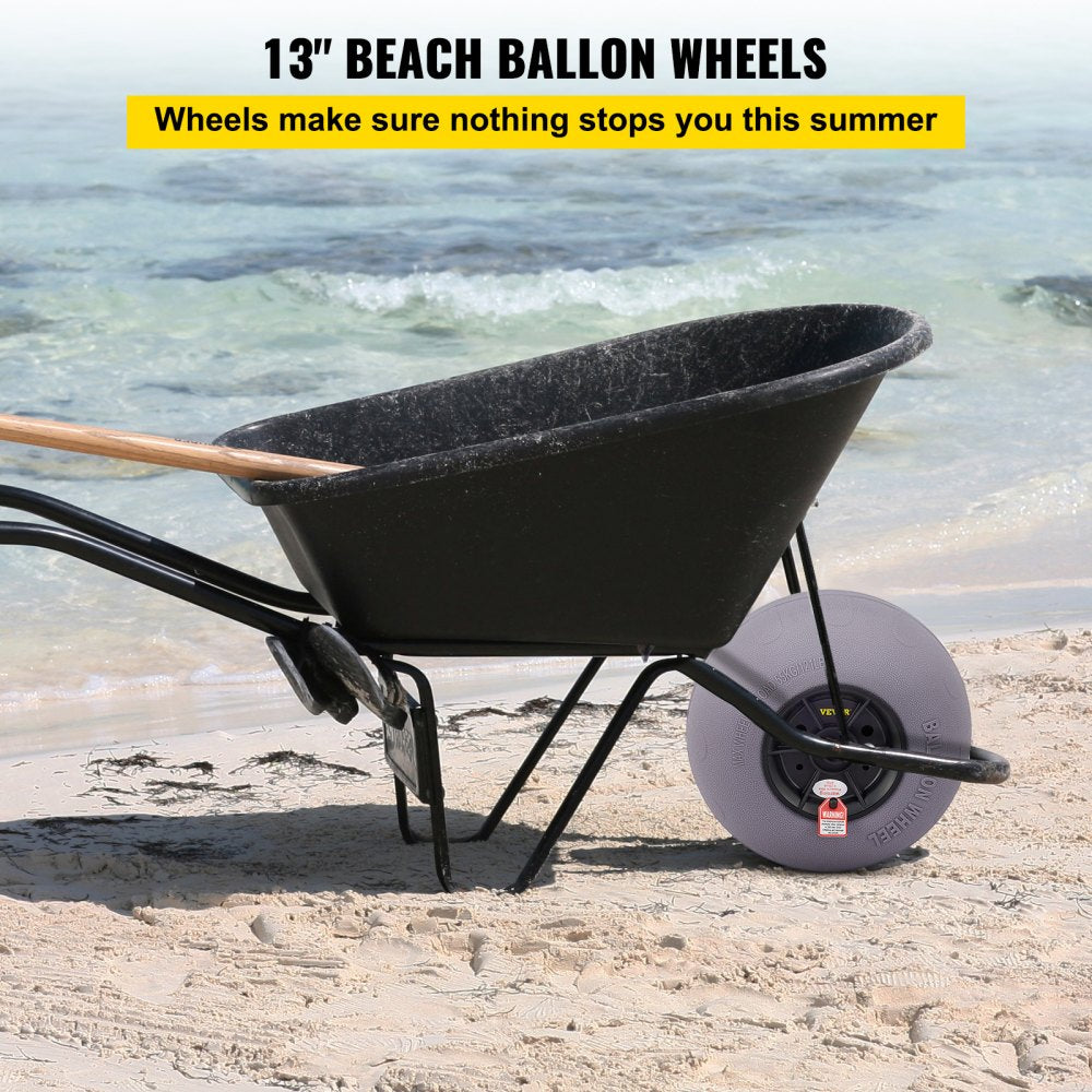 Beach Balloon Wheels, 13" Replacement Sand Tires with 32" Stainless Steel Axle, TPU Cart Tires for Kayak Dolly, Canoe Cart and Buggy w/Free Air Pump, 2-Pack