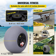 Beach Balloon Wheels, 13" Replacement Sand Tires with 32" Stainless Steel Axle, TPU Cart Tires for Kayak Dolly, Canoe Cart and Buggy w/Free Air Pump, 2-Pack