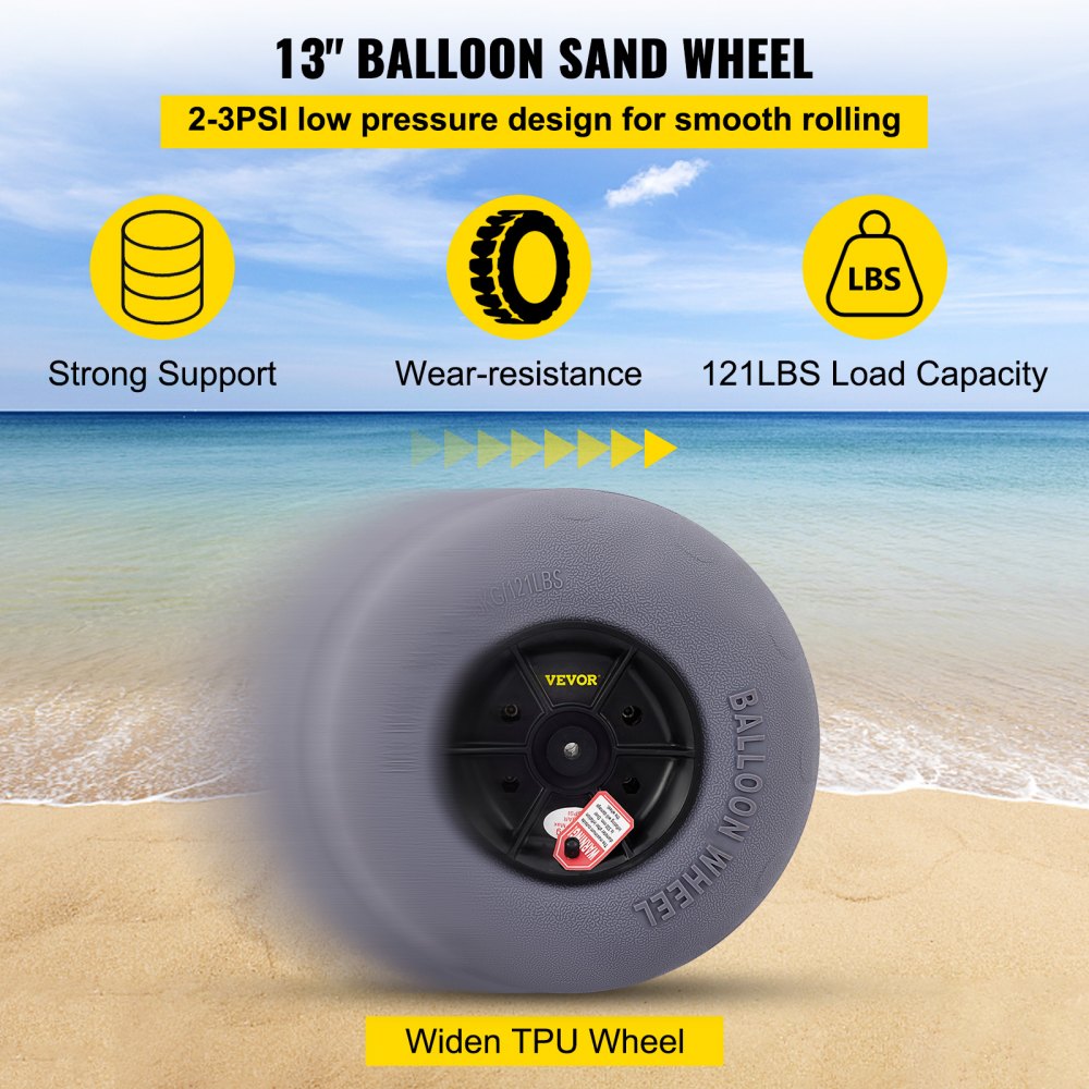 Beach Balloon Wheels, 13" Replacement Sand Tires with 32" Stainless Steel Axle, TPU Cart Tires for Kayak Dolly, Canoe Cart and Buggy w/Free Air Pump, 2-Pack
