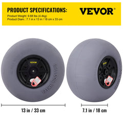 Beach Balloon Wheels, 13" Replacement Sand Tires with 32" Stainless Steel Axle, TPU Cart Tires for Kayak Dolly, Canoe Cart and Buggy w/Free Air Pump, 2-Pack