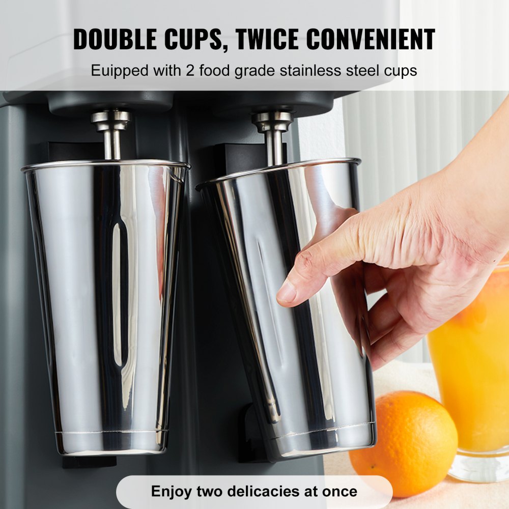 Milkshake Maker, 375W x 2 Electric Milkshake Machine, Double Heads Drink Mixer Blender Machine, 3-Speed Milkshake Mixer with 2 x 820 ml Stainless Steel Cups, for Commercial and Home