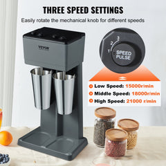 Milkshake Maker, 375W x 2 Electric Milkshake Machine, Double Heads Drink Mixer Blender Machine, 3-Speed Milkshake Mixer with 2 x 820 ml Stainless Steel Cups, for Commercial and Home