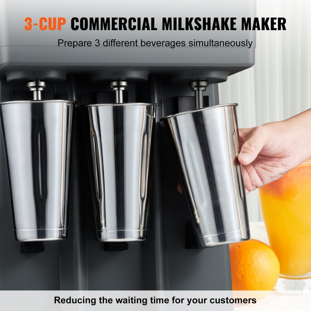 Milkshake Maker, 375W x 3 Electric Milkshake Machine, Triple Heads Drink Mixer Blender Machine, 3-Speed Milkshake Mixer with 3 x 820 ml Stainless Steel Cups, for Commercial and Home