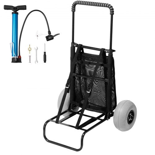 Beach Dolly with Big Wheels for Sand, 20.1" x 14.6" Cargo Deck, w/ 9" Balloon Wheels, 165LBS Loading Capacity Folding Sand Cart & 27.2" to 44.9" Adjustable Height, Heavy Duty Cart for Beach