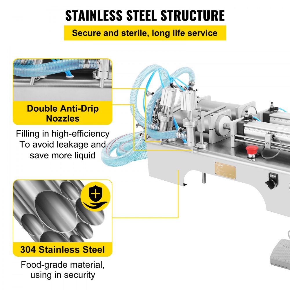 Horizontal Liquid Filling Machine 100-1000ml, Pneumatic Liquid Filling Double Heads, Automatic Bottle Filler for High Viscosity Liquid and Paste