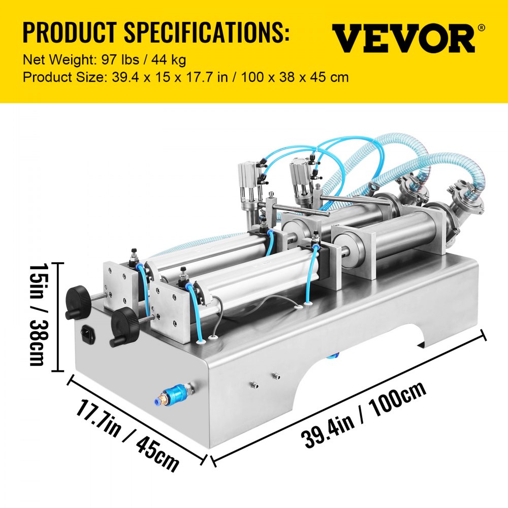 Horizontal Liquid Filling Machine 100-1000ml, Pneumatic Liquid Filling Double Heads, Automatic Bottle Filler for High Viscosity Liquid and Paste