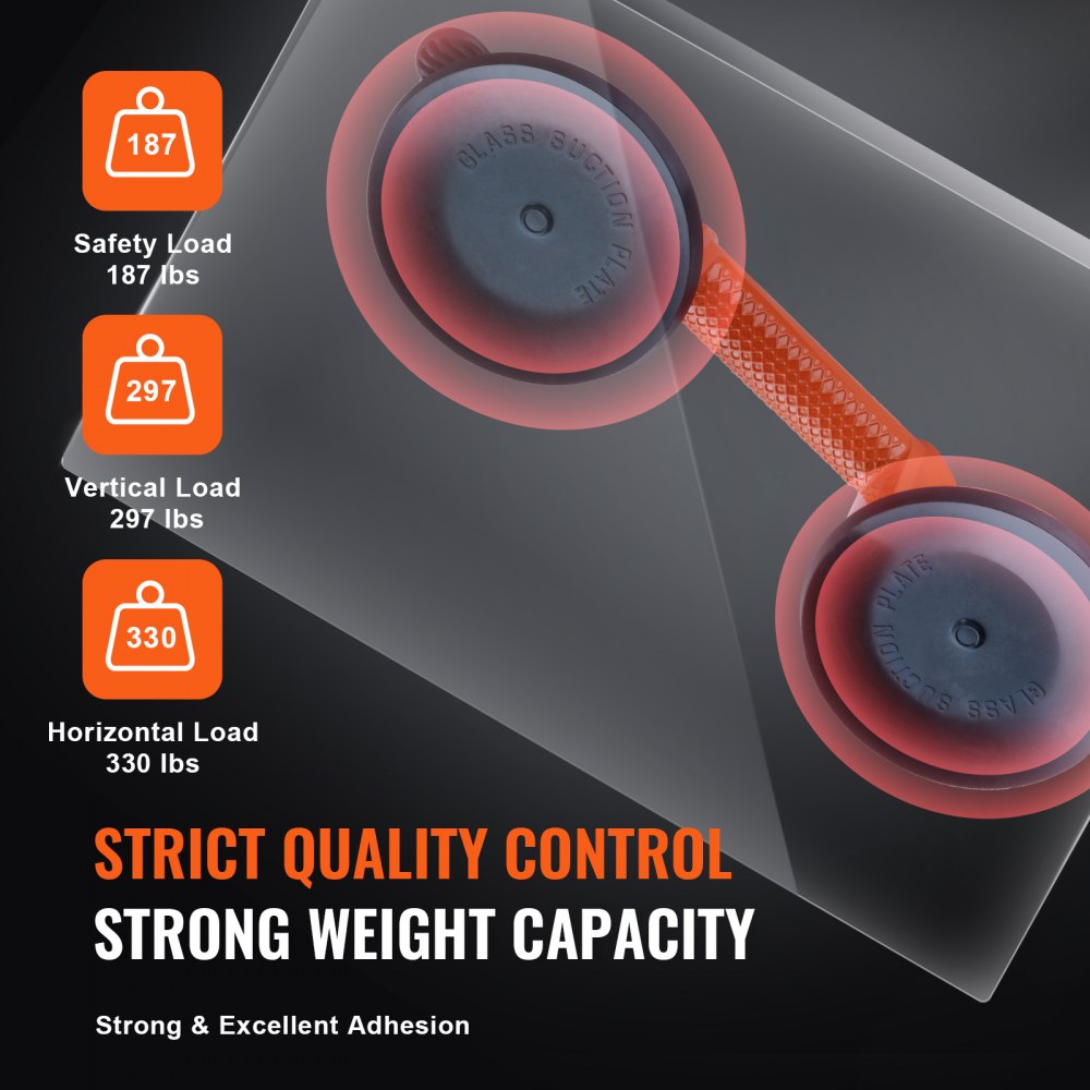 Glass Suction Cup, 4.7" 2 Pack 330 lbs Load Capacity, Vacuum Suction Cup with Aluminum Handle, Heavy Duty Industrial Suction Cup Lifter Tool for Glass, Granite, Tile, Metal, Wood Panel Lifting