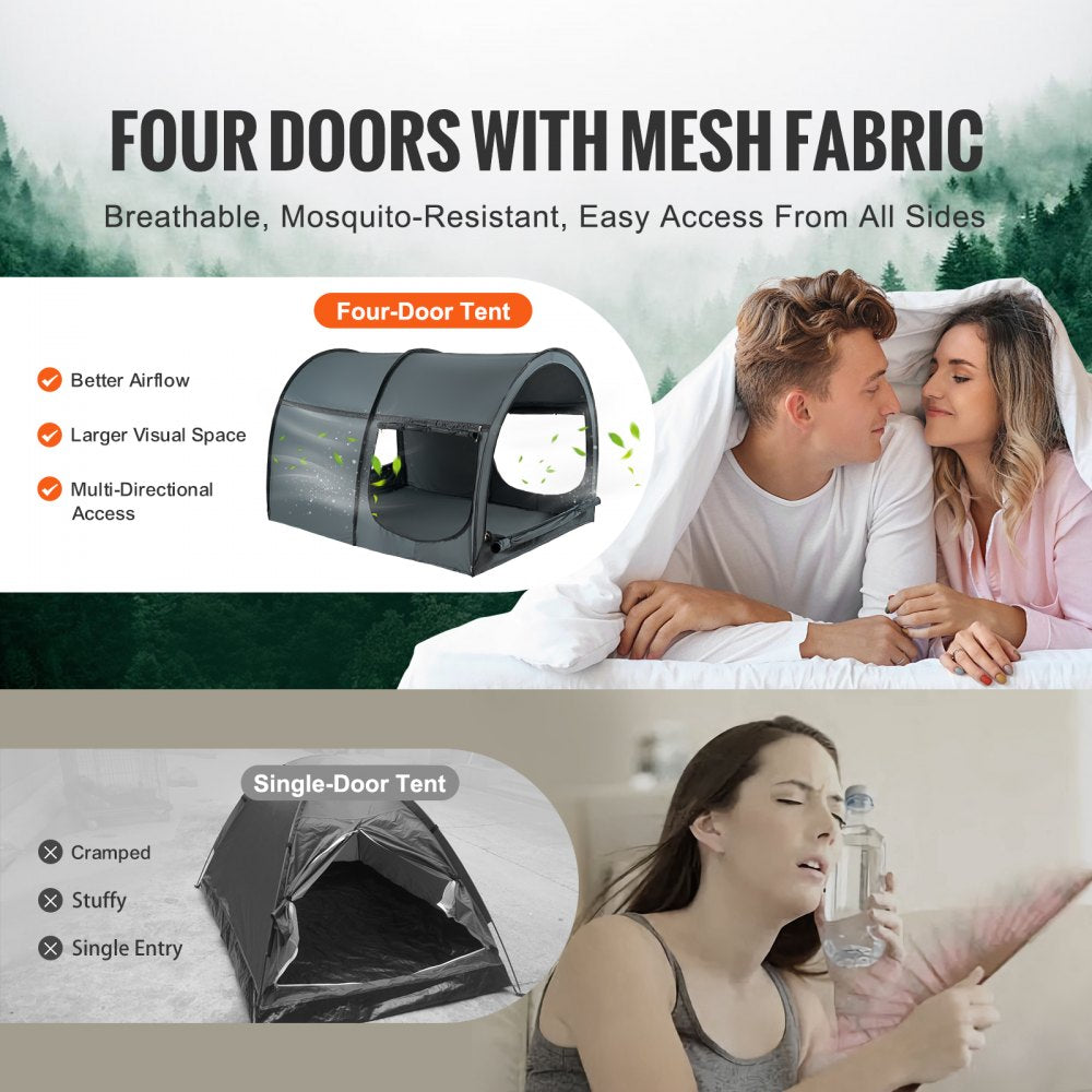 4 Doors Bed Tent Breathable Tent Light Blackout with 0.28 in Fiber Poles