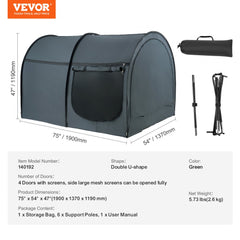 4 Doors Bed Tent Breathable Tent Light Blackout with 0.28 in Fiber Poles
