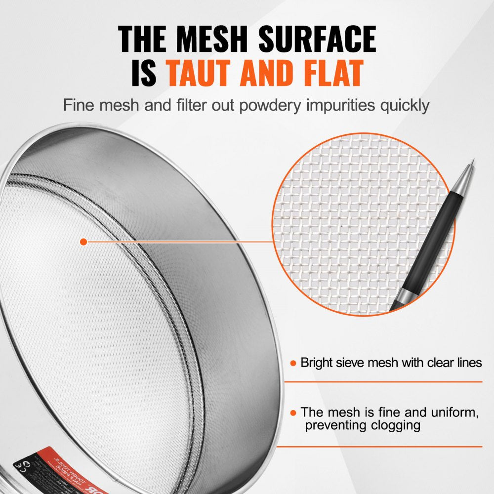 Flour Sieve Fine Mesh Stainless Steel 10 Mesh Flour Sifter for Baking Cake