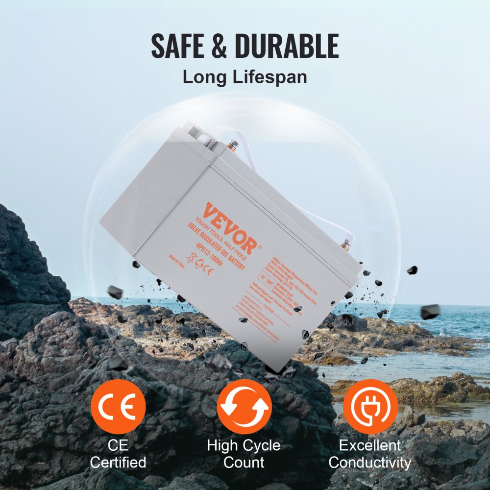 Deep Cycle Battery, 12V 100 AH, AGM Marine Rechargeable Battery, High Self-Discharge Rate 800A Current, for RV Solar Marine Off-Grid Applications UPS Backup Power System, Tested to UL Standards