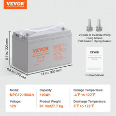 Deep Cycle Battery, 12V 100 AH, AGM Marine Rechargeable Battery, High Self-Discharge Rate 800A Current, for RV Solar Marine Off-Grid Applications UPS Backup Power System, Tested to UL Standards