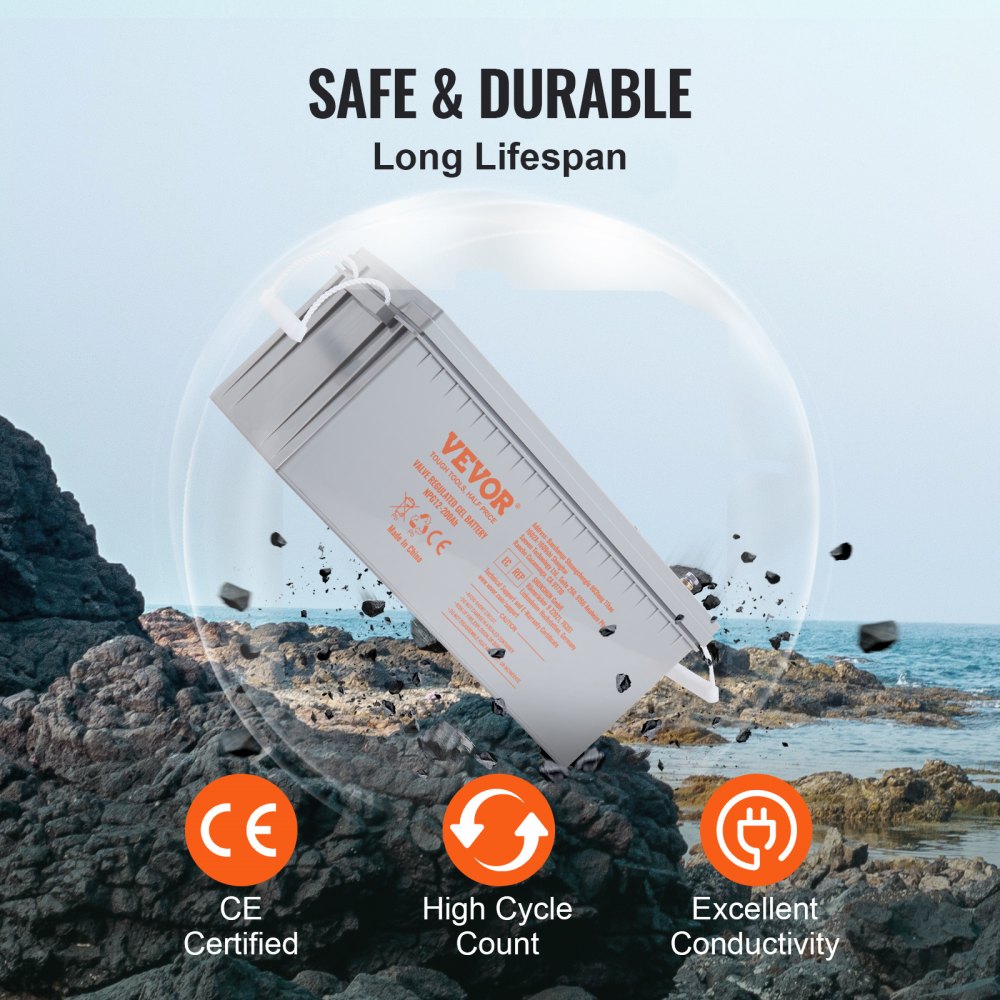 Deep Cycle Battery, 12V 200 AH, AGM Marine Rechargeable Battery, High Self-Discharge Rate 1400A Current, for RV Solar Marine Off-Grid Applications UPS Backup Power System, Tested to UL Standards