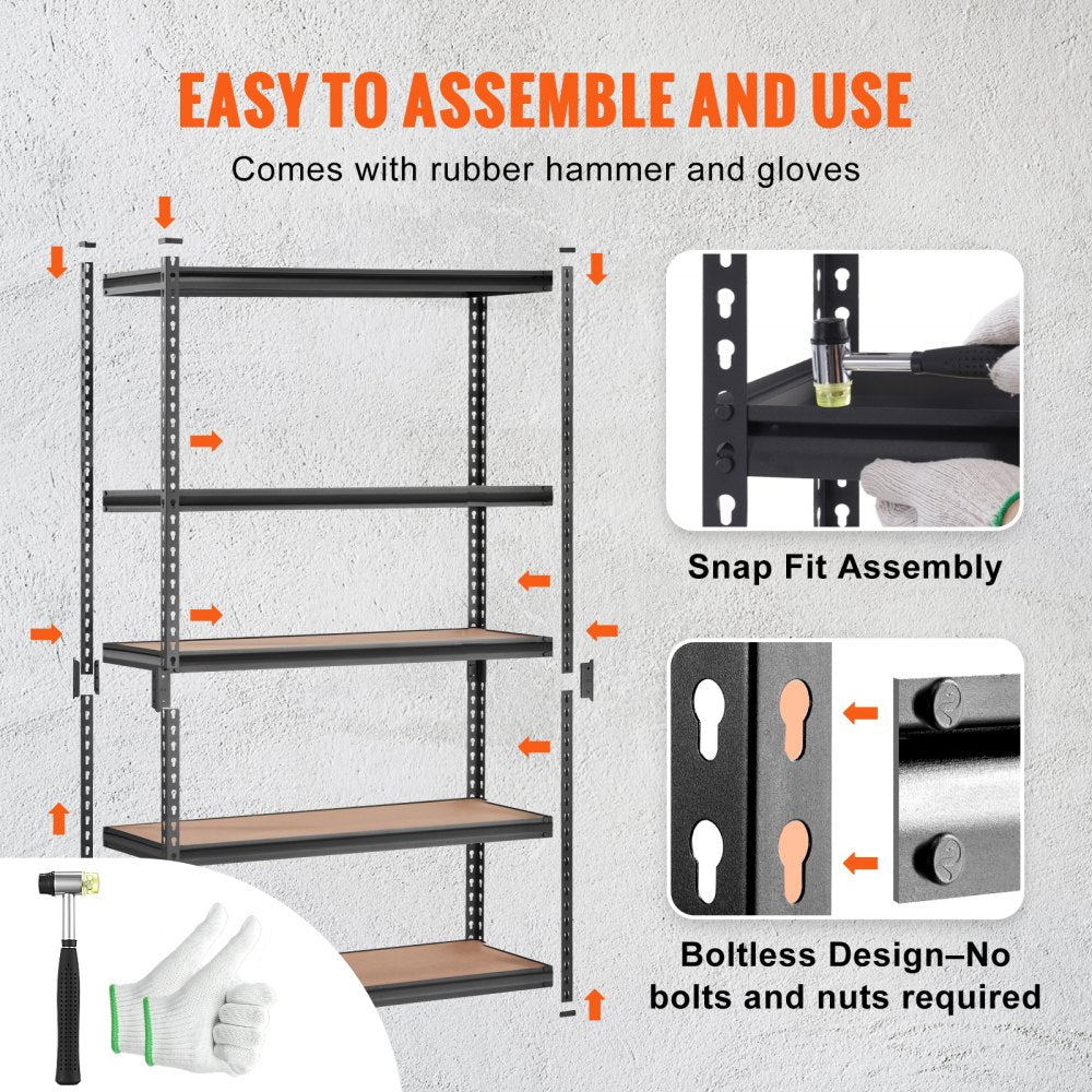 Storage Shelving Unit, 5-Tier Adjustable, 2000 lbs Capacity, Heavy Duty Garage Shelves Metal Organizer Utility Rack, Black, 48" L x 24" W x 72" H for Kitchen Pantry Basement Bathroom Laundry