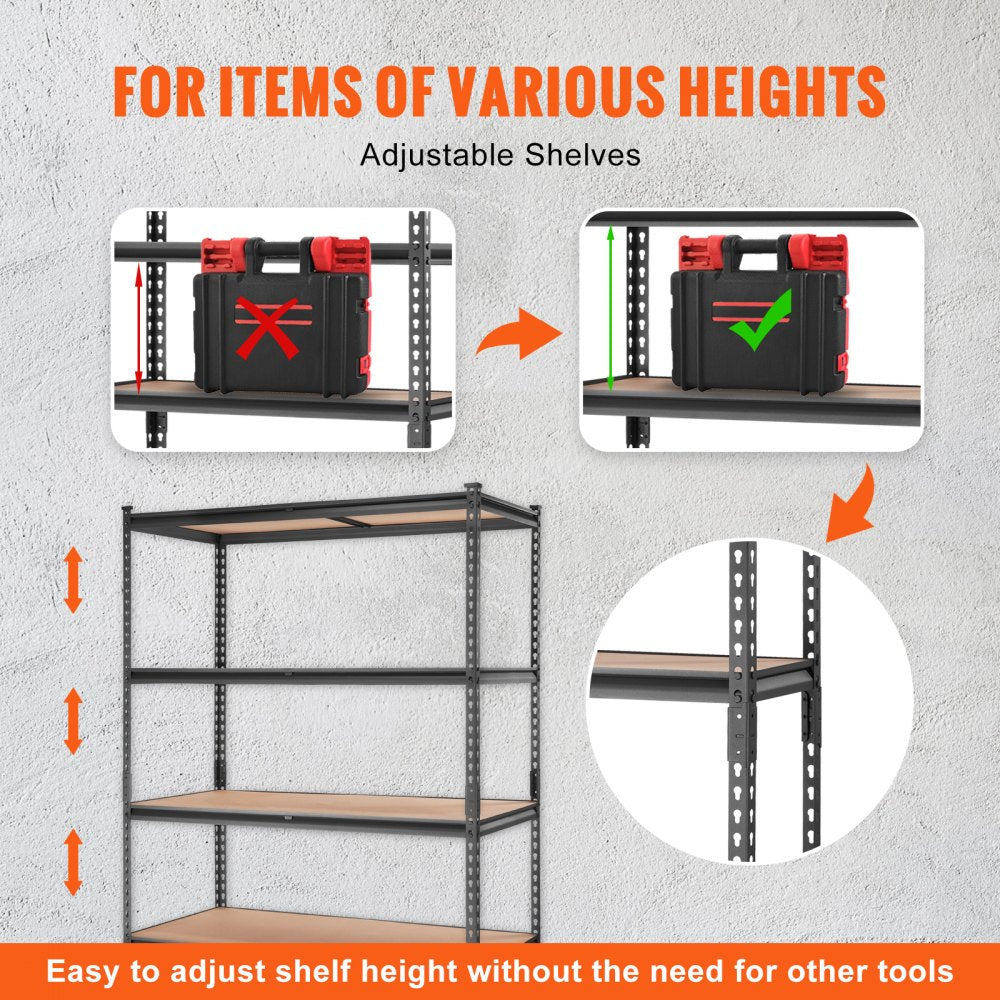 Storage Shelving Unit, 5-Tier Adjustable, 2000 lbs Capacity, Heavy Duty Garage Shelves Metal Organizer Utility Rack, Black, 48" L x 24" W x 72" H for Kitchen Pantry Basement Bathroom Laundry