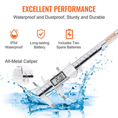 Digital Caliper, 0-6" Calipers Measuring Tool, Electronic Micrometer Caliper w/ ABS Oringinal Zero Function, Large LCD Screen & 4 Measurement Modes, Inch & mm Conversion, Extra 2 Batteries