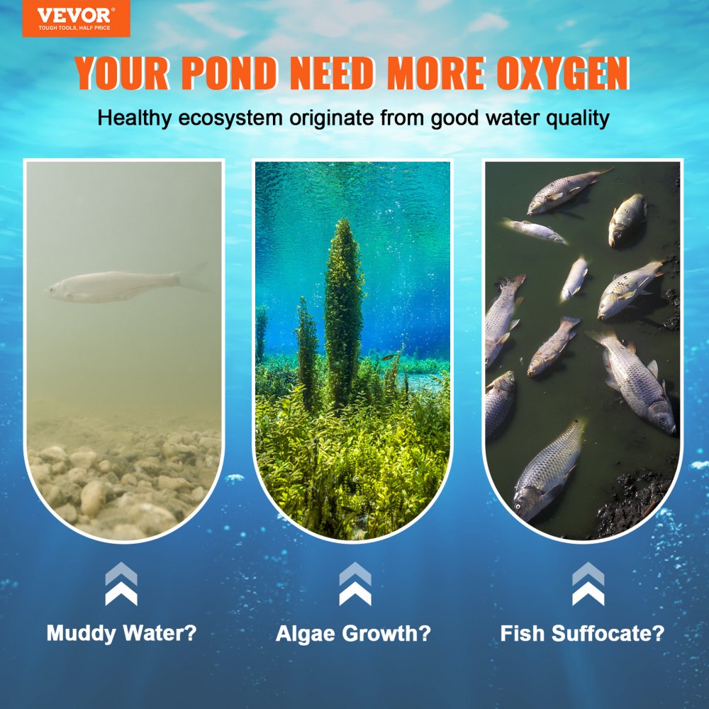 Pond Aerator, 550W Power 5.2CFM for Up to 1 Acre 50` Lake Includes 3/4 HP 100` Weighted Tubing & Diffuser, Air Compressor for Deep Water Oxygen Circulation, 1 Diffuser, Black