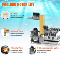 Aerator, 550W Power 5.2CFM for Up to 3 Acre 50` Includes 3/4 HP Compressor & Timer & Valves, Air Compressor for Deep Water Oxygen Circulation, for Pond, Lake, No Diffuser, Black