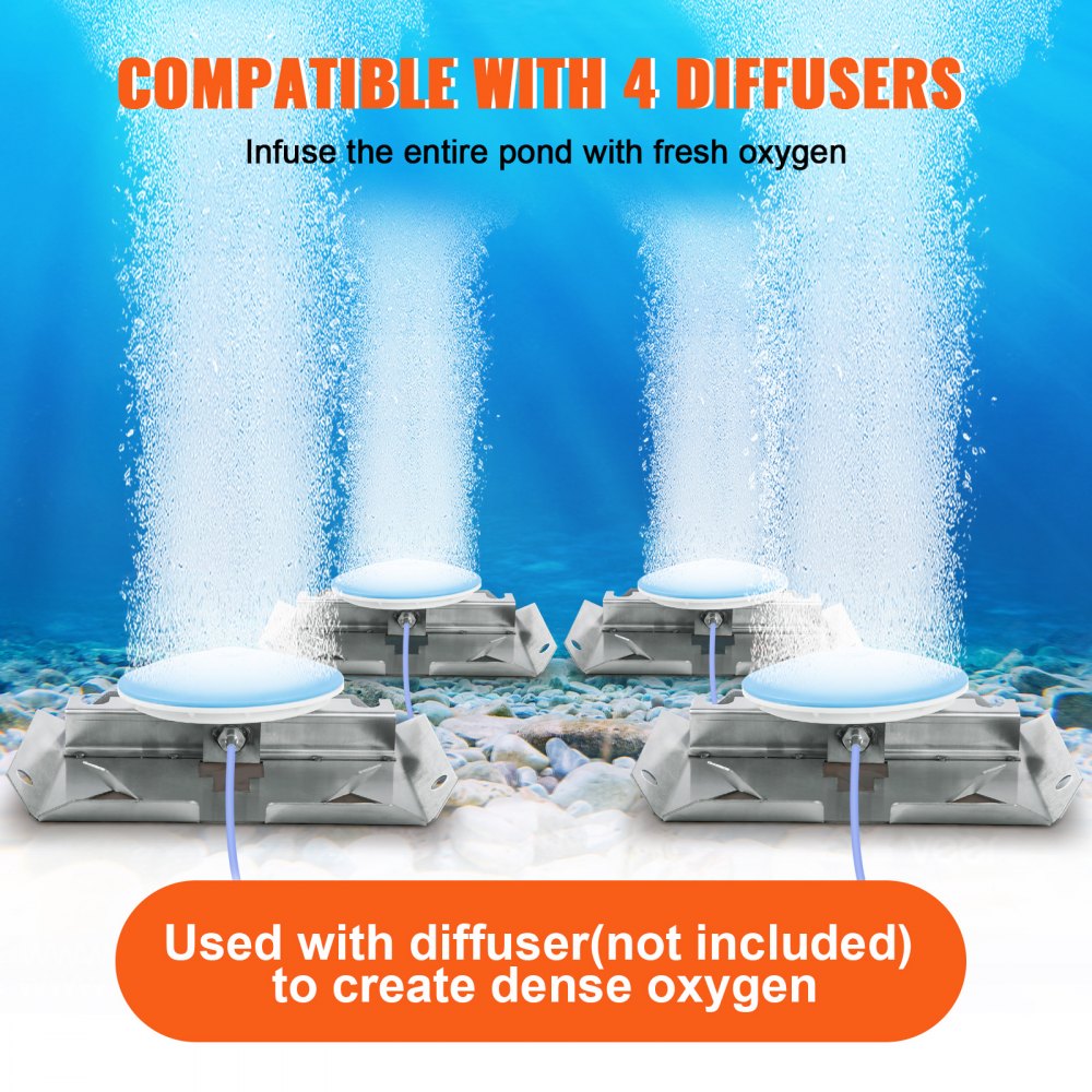 Aerator, 550W Power 5.2CFM for Up to 3 Acre 50` Includes 3/4 HP Compressor & Timer & Valves, Air Compressor for Deep Water Oxygen Circulation, for Pond, Lake, No Diffuser, Black