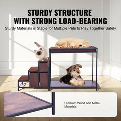 Double-decker pet bunk bed with stairs, storage drawers, and non-slip mats for safety.